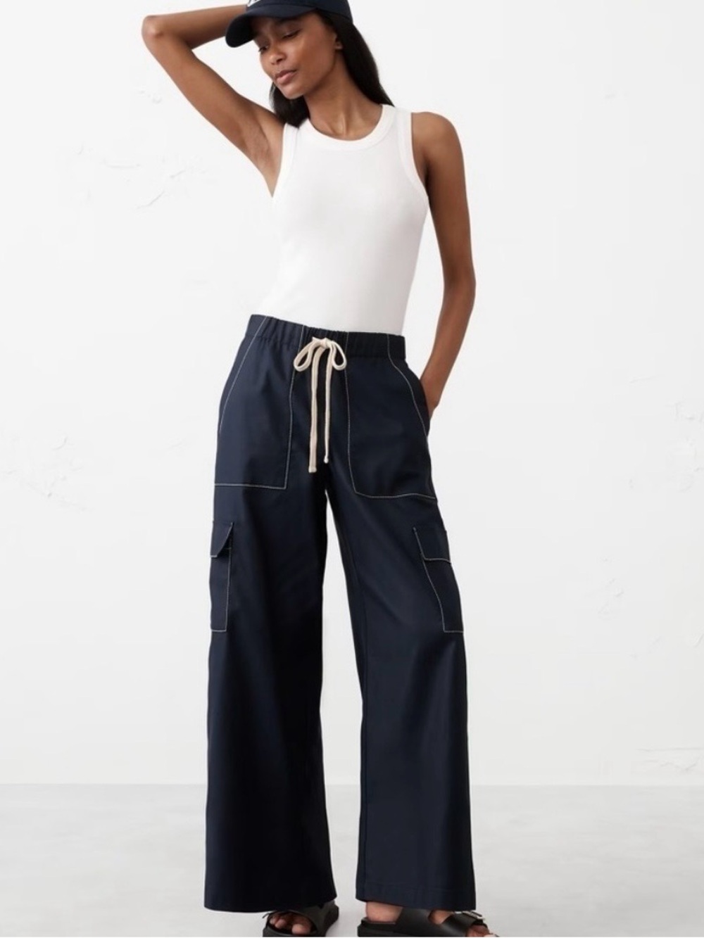 Banana Republic Factory WIDE-LEG HIGH-RISE CARGO PULL-ON PANT, PREPPY NAVY, SZ M